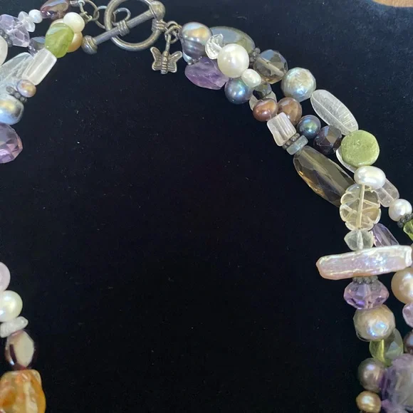 Set of Necklace & Bracelet with Natural Multicolor Stones, Beads & Faux Pearls. - Picture 8 of 12